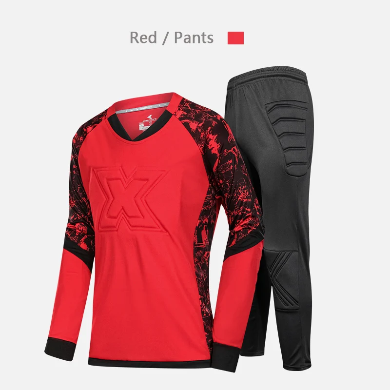 long red blank Костюм для детей и взрослых, форма вратаря, футбольные майки, штаны, Футбольная Одежда, тренировочная форма, Защитные комплекты, индивидуальная печать - Цвет: long red blank