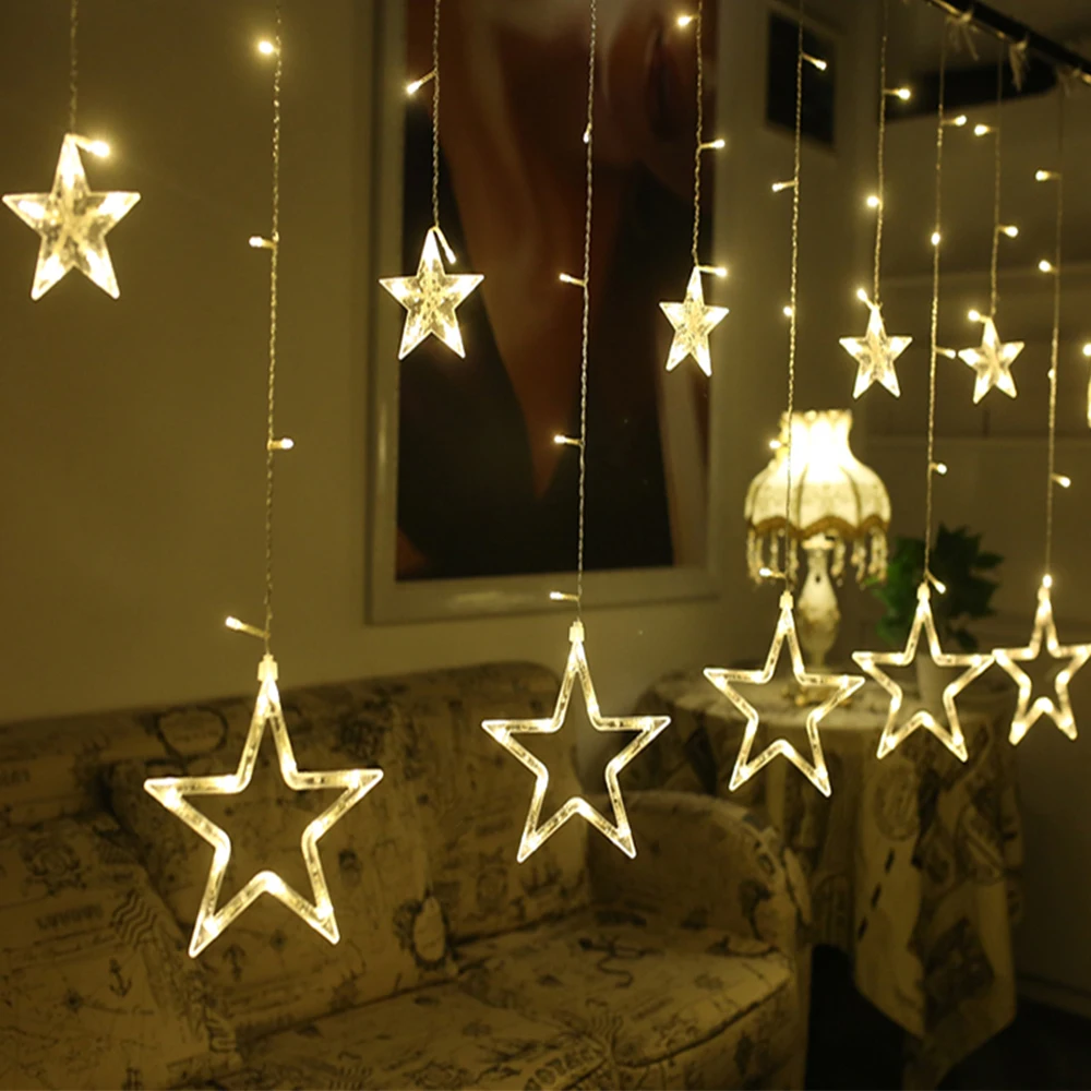 Рождественская светодиодная гирлянда занавеска со звездами 2 5 м 220 В для