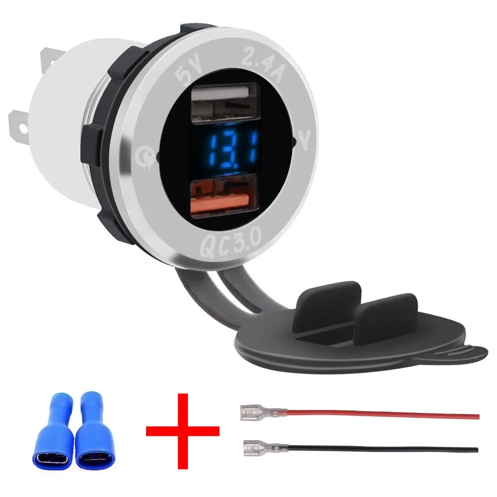 

Universal Car Charger DC12V-24V Waterproof Dual USB Charger 2 Port Power Socket QC3.0 Fast Charging USB Vehicle Charger
