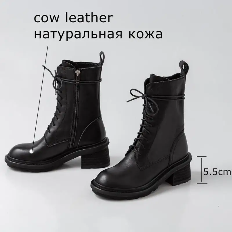 ALLBITEFO/женские мотоциклетные ботинки из натуральной кожи на толстом каблуке; Брендовые женские ботильоны на высоком каблуке; зимние кожаные ботинки