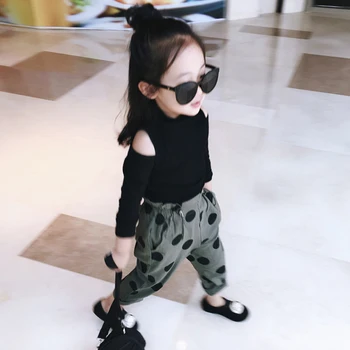 

Spring Autumn girls blouse baby t shirt kids tops children streetwear toddler clothes off shoulder solid long sleeve 1 to 7 yrs