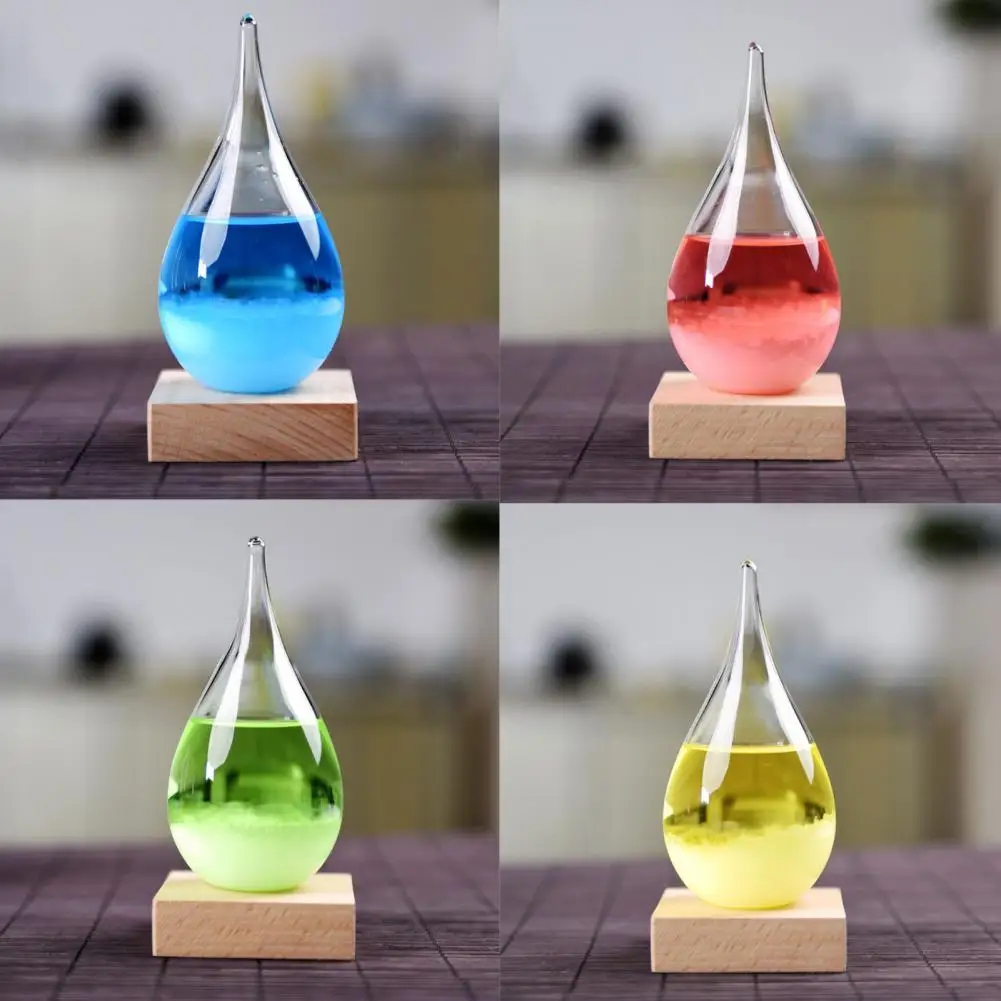 Transparent Droplet Storm Glass with Wooden Bass Home Barometer Bottle Office Decor