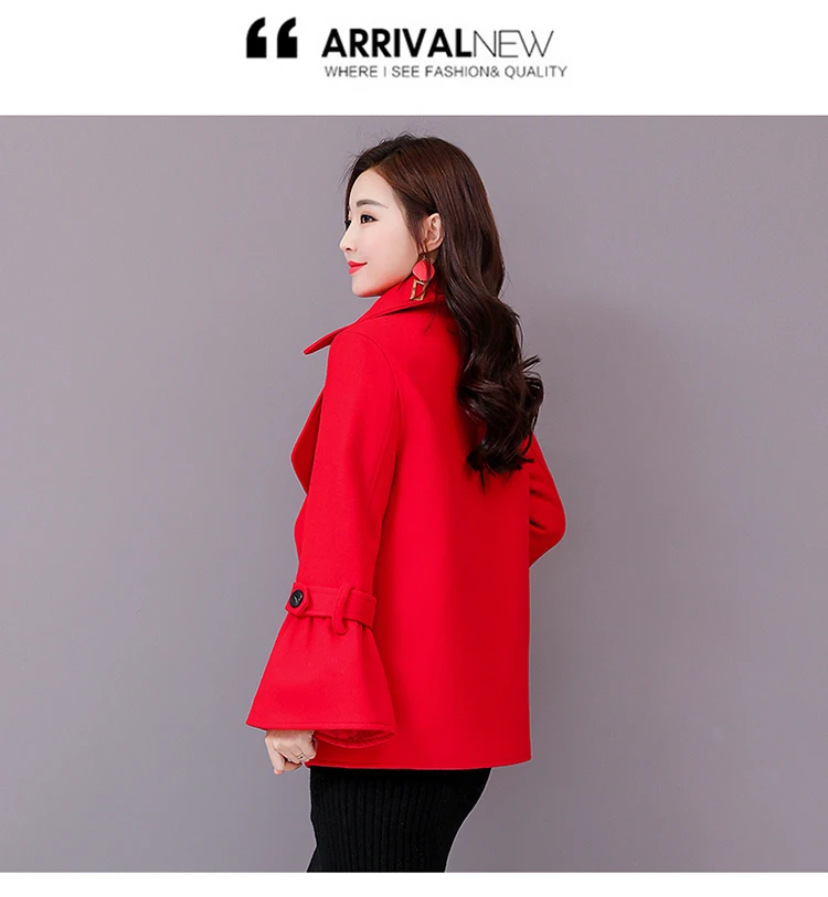 Woolen Jacket Autumn Solid Color Bell Sleeve Casual Comfortable Trend of Fashion