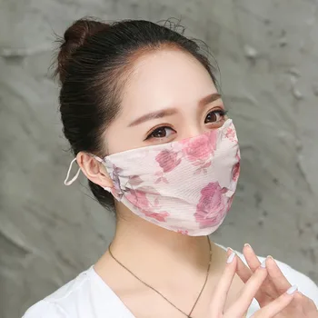 

Women Floral Print Summer Mask Cover Chiffon Mouth-muffle Face Mask Anti-fog Dustproof Breathable Mouth Face Mask