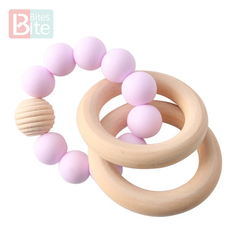 Candy Purple Rattle 1 шт. детский Прорезыватель для зубов, браслет на заказ, силиконовые бусины в форме звезды, жевательные деревянные кольца, погремушка на колесиках для детей, игрушки - Цвет: Candy Purple Rattle