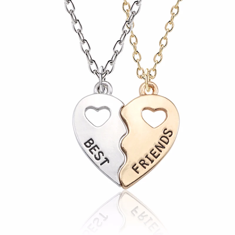Cute Hollow Broken Hearts Necklace Best Friends Forever Pendant Gold Silver 2Pcs Set Lovers' Handmade Jewelry Birthday Gifts | Украшения