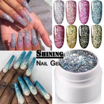 

Brilliant Diamond Gum Nail 5ml UV Gel Nail Polish Magnet Laser Nail Art Varnish Starry Sky Jade Effect Soak Off UV Gel Nail Art