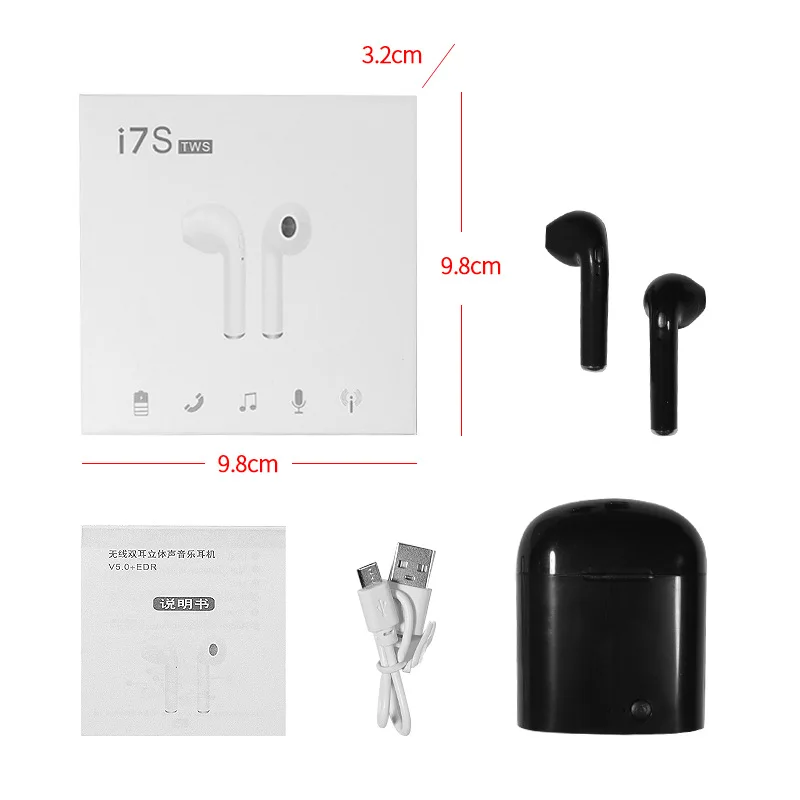 CHDX i7s беспроводные наушники Bluetooth наушники шумоподавление Гарнитура для мобильного телефона хорошее качество - Цвет: i7s-black two earbud
