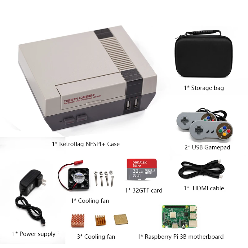Kit 2 Retroflag NESPI+ чехол с Raspberry Pi 3B ТВ/видео игровая консоль с Геймпад и 15000+ Игровые плееры Поддержка HDMI Out - Цвет: Kit 2