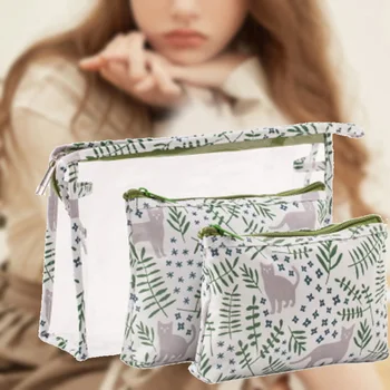 

3pcs Portable Travel Cosmetic Bags Printed Makeup Organizer Large Capacity PVC Toiletry Pouch Purse H66