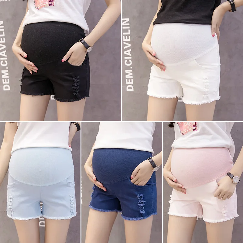 

Shorts for Pregnant Women Summer Loose-Fit with Holes Pregnant Women Shorts Elasticity Outer Wear Casual Abdominal Support Mater