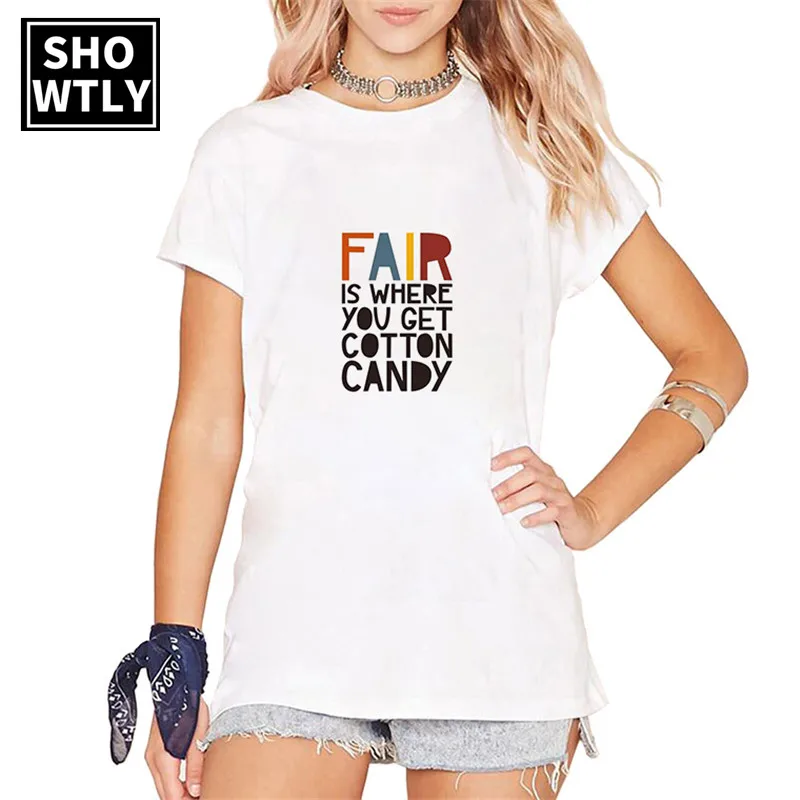 

Stranger Things FAIR IS WHERE YOU GET COTTON CANDY Printed T-shirt Upside Down Female Shirt Harajuku Tops Camisetas Mujer