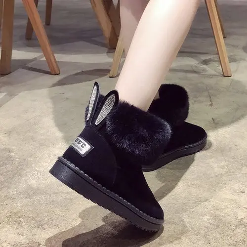 Женские ботинки; брендовая зимняя обувь; теплые черные повседневные женские зимние ботинки с круглым носком размера плюс - Цвет: Черный