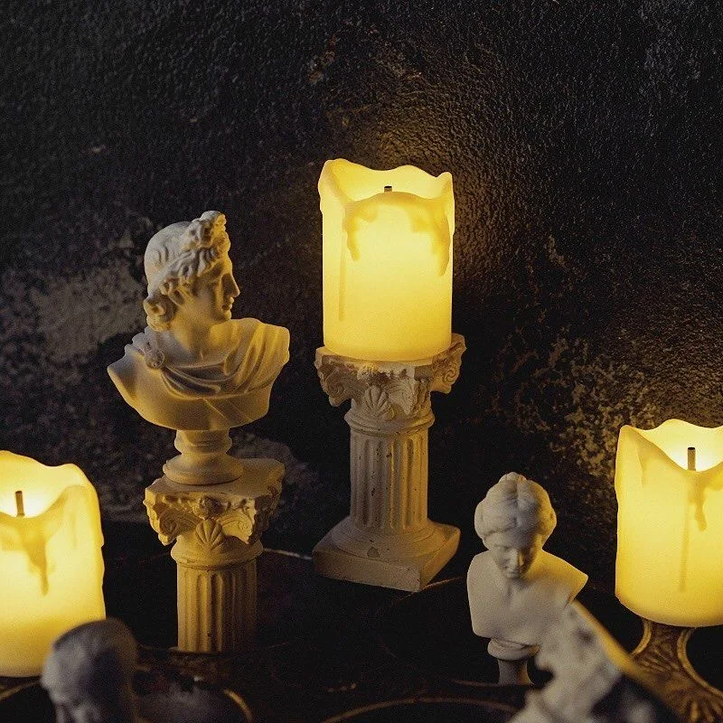 Vintage Pastoral Nordic Wind Shooting Props Model House Decoration Roman Candlestick Candle Electronic Night Light Modern