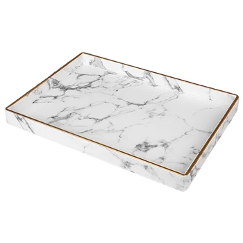 

Nordic Style Marble Leather Food Storage Tray Dessert Fruit Plate Desktop Organizer Jewelry Display