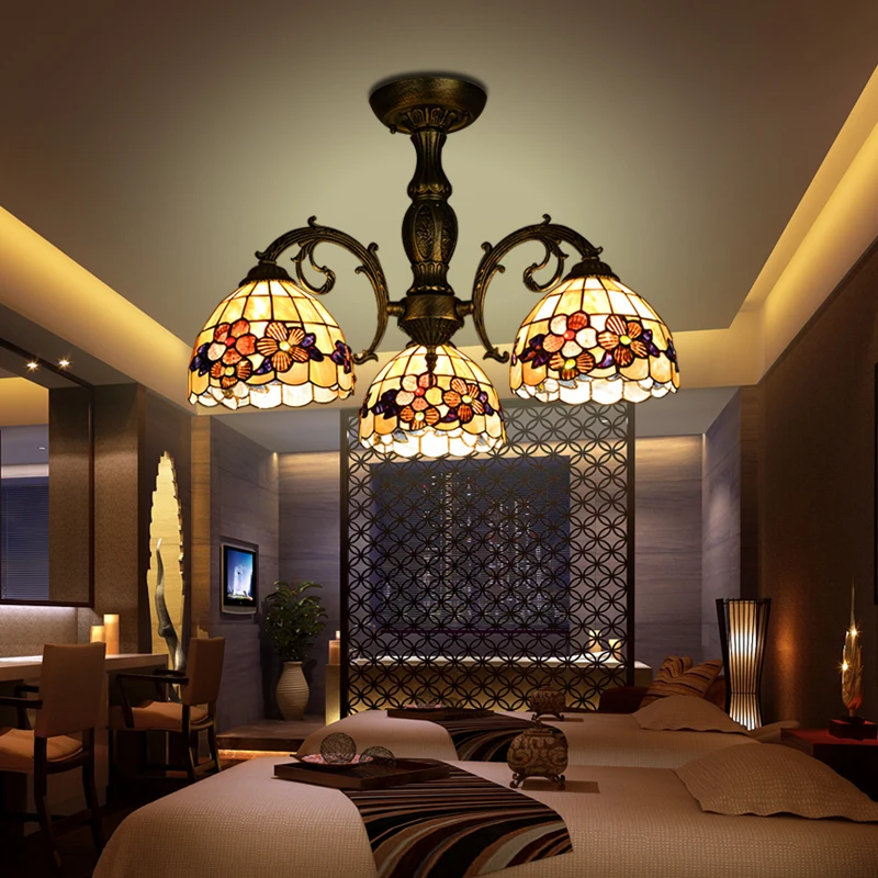 

European Vintage Mediterranean 8" shell Ceiling light E27 LED 110/220V lamp for home retro restaurant