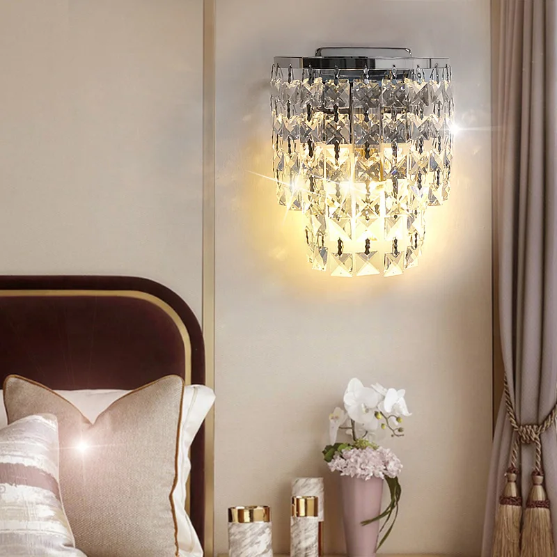 Classic crystal chandelier wall light gold crystalline wall sconce lamp LED living room bedside glass crystal wall lamp