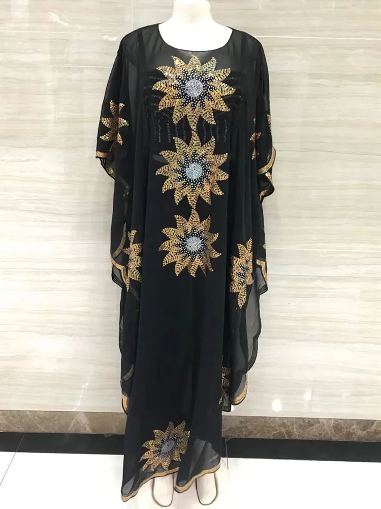 New African Women'S Dashiki Fashion Abaya Stylish Kwa Chiffon Batwing Sleeve Sequin Tassels Loose Versatile Dress Free Size 7 New African Women'S Dashiki Fashion Abaya Stylish Kwa Chiffon Batwing Sleeve Sequin Tassels Loose Versatile Dress Free Size