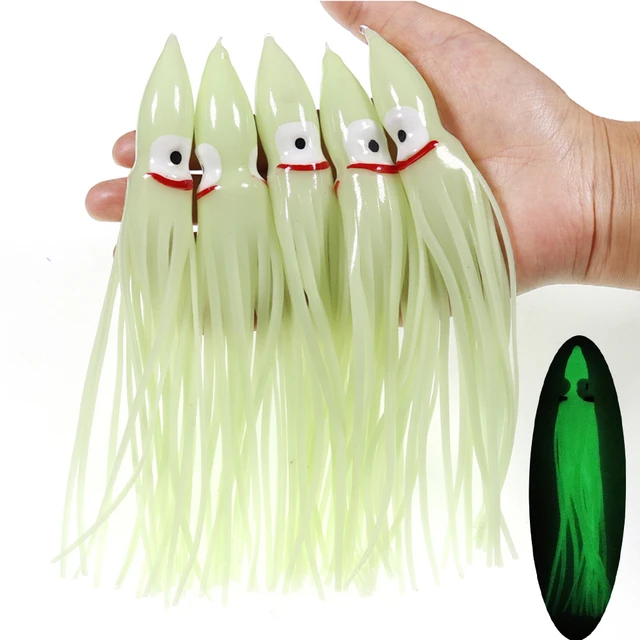 Octopus Squid Skirt Fishing Lures - 9cm Soft Plastic, Saltwater & Freshwater, Glow Eyes