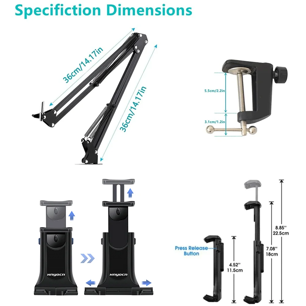 4 bis 12 Zoll Tablet Ständer Halter für iPad Pro 2 3 4 Air Mini Unterstützung Lange Arm Handy Tablet Bett/Desktop Clip Halterung – Detail 9