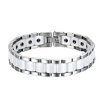 

New popular jewelry Fashionable white ceramics trend Bracelet for men and women Mosaic black stoneTitanium steel bracelet