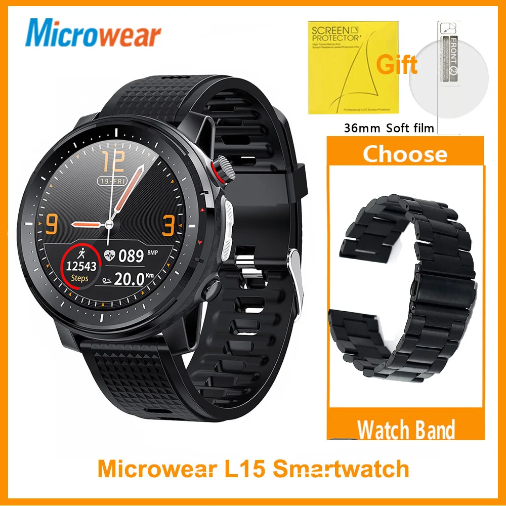 

Original Microwear L15 Smartwatch ECG Heart Rate IP68 Waterproof Blood Pressure Music Control LED Torch Light VS L16 Smart Watch