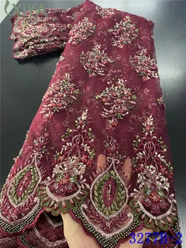 

Embroidery Nigerian Beaded Lace Fabrics High Quality African Lace Fabric with Beads French Tulle Lace Fabric for Sewing APW3277B