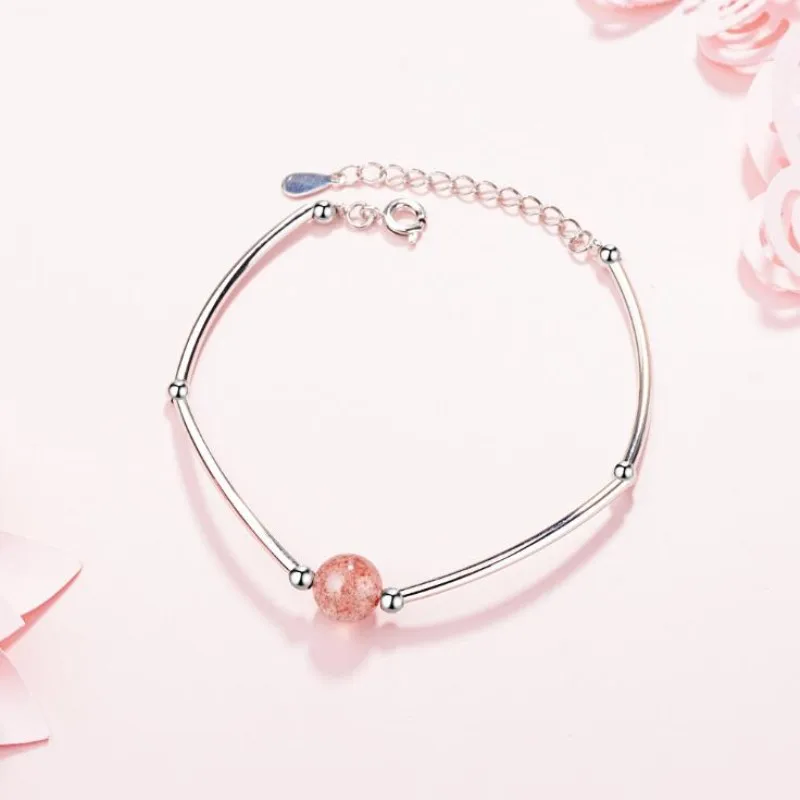 Transfer Beads Lucky Fashion Female 925 Sterling Silver Jewelry Simple Teach Peach Strawberry Crystal Ball Bracelets SB117 |