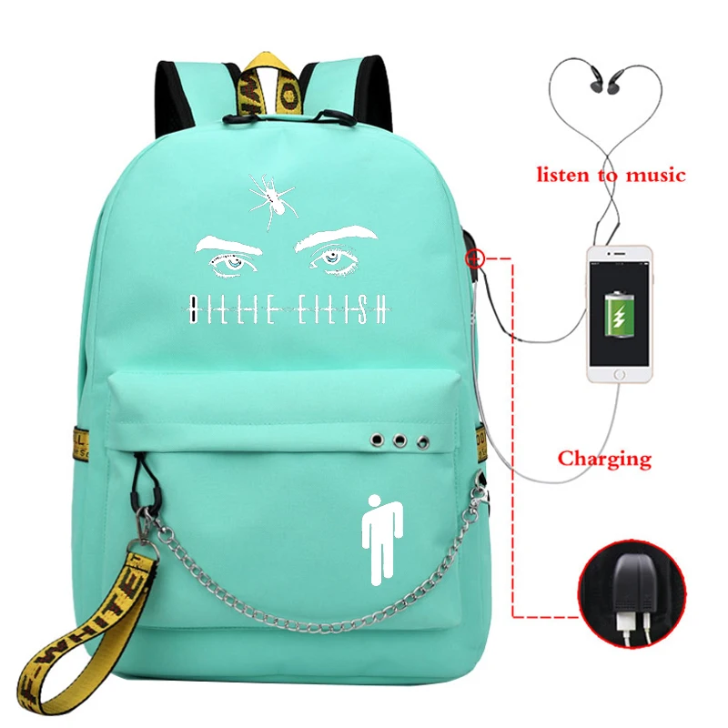 810 3 Mochila рюкзак женский Billie Eilish школьные сумки для девочек Usb зарядка Bookbag розовый рюкзак для ноутбука дорожная сумка Harajuku сумка - Цвет: 810 3