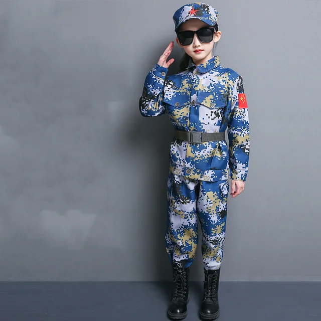 Halloween Costumes for Kids Baby Girl Boy Military Army Suit Uniform Performan Clothing Camouflage Tactical Men Soldier School - Цвет: 005