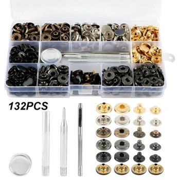 

132Pcs/Set 12.5 Mm Metal Snap Button Heavy Duty Snap Buttons Fasteners Press Studs Kit Sewing Leather Craft Clothes Bags Garment