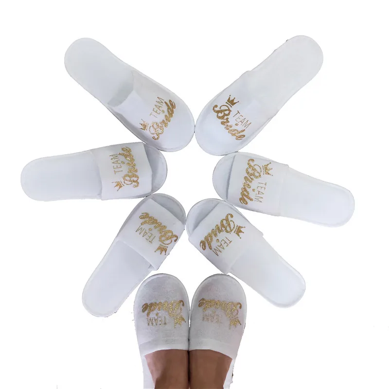 

2pcs/pair Bridal Shower Team Bride Spa Soft Slippers for Hen Bachelorette Party Supplies Wedding Decoration Bridesmaid Gift-S