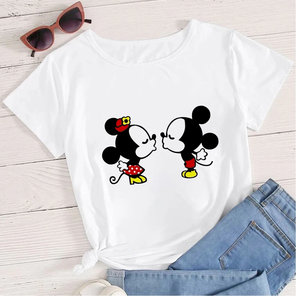 Women's Clothing Summer 2022 Mickey Minnie Mouse Disney Short Sleeve T-shirts for Girls Funny Fashion Streetwear Woman Shirt