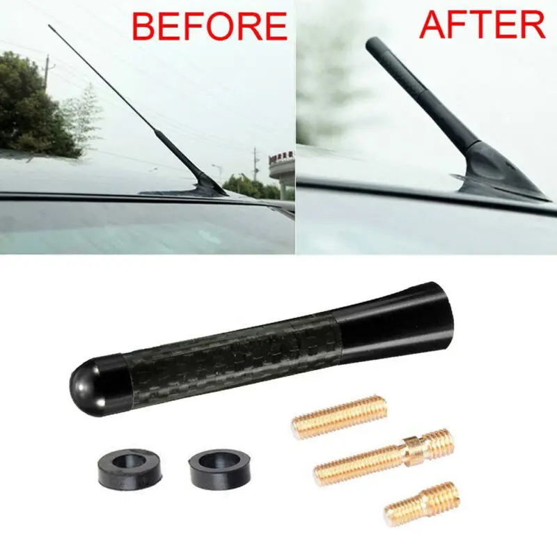 Black Carbon Fiber Aluminum Alloy Antenna with Stud Bolts Plastic Rings Car decoration accessories car screw-in antennas