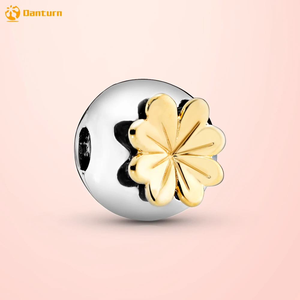 

Danturn Authentic 925 Sterling Silver Beads Shining Clover Clip Charms fit Original European Bracelets Women Jewelry Making Gift