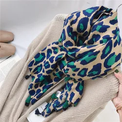 New lady Autumn Cotton Viscose Tassel Scarf Turquoise Leopard Dot Spain Style Wrap Pashminas Stole Muslim Hijab Sjaal 180*100cm