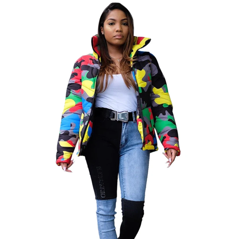 

Camouflage 2020 Winter Down Jacket Women Thick Stand Collar Warm Europe Clothes Elegant Puffer Outwear Plus Size Streetwear Coat