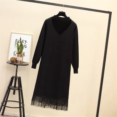 4xl Плюс большой размер Женская одежда весна осень зима корейский vestidos свободные черные сетчатые вязаные свитера женские K0135 - Цвет: Black
