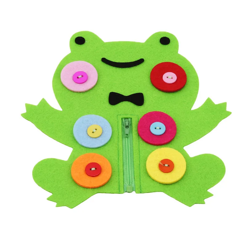 Ручная застежка-молния, кнопка для обучения в детском саду, руководство, сделай сам, ткань, Развивающие Игрушки для раннего обучения, Обучающие инструменты Монтессори, математические игрушки - Цвет: Frog