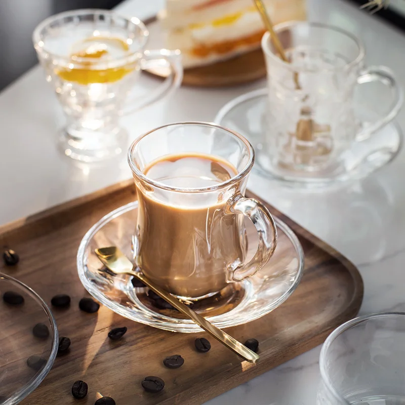 Tasse à café avec soucoupe en verre trempé haute résistance / transparent