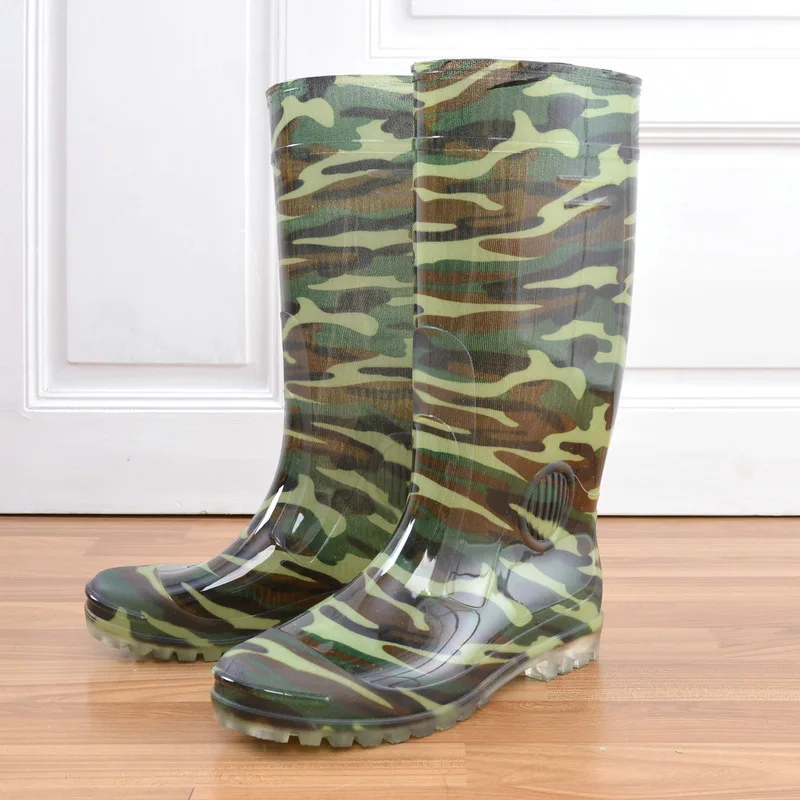 

Men Boots Labor Safety Camouflage Fashion Rain Boots Men's Anti-slip Water Wear-Resistant Thick Bottomed Rubber Shoes Hight-to