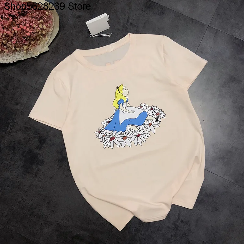 

2020 Summer M Home Snow White Printing T Shirt Trend Leisure Wind Round Neck Lady Short Sleeve