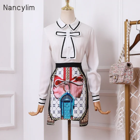 

Two-piece Suit for Women 2019 New Autumn Outfit Women's Dress Suit Long Sleeve Shirt + Fashion Skirt Small Fragrance Wind Sets