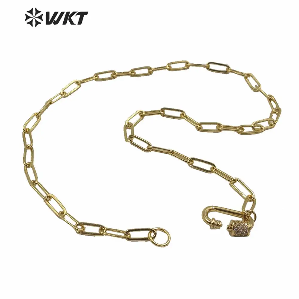 

WT-N1223 WKT Optional Color Brass Chunky Link Chain CZ Pave With High Quality Gold Electroplated Women Necklace Findings 18"Inch