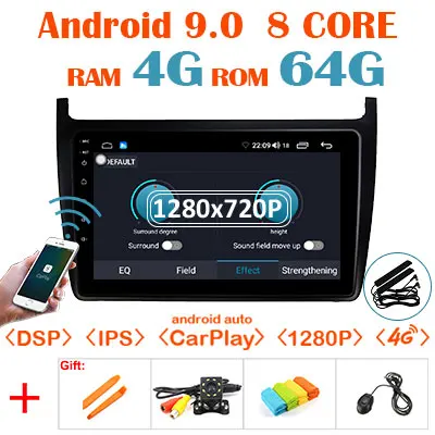 1280*720P Android 9,0 4G 64G авто Carplay gps для Volkswagen POLO 2008- навигация радио мультимедиа ips экран без DVD плеера - Цвет: 4G64GDSP 1280CARPLAY