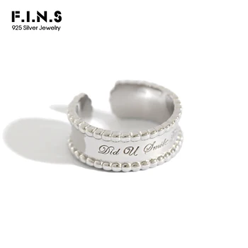 

F.I.N.S 925 Silver Rings for Women Fashion Personalized Simple Round Bead Wide Open Ring with Words Smooth Adjustable Chain Ring