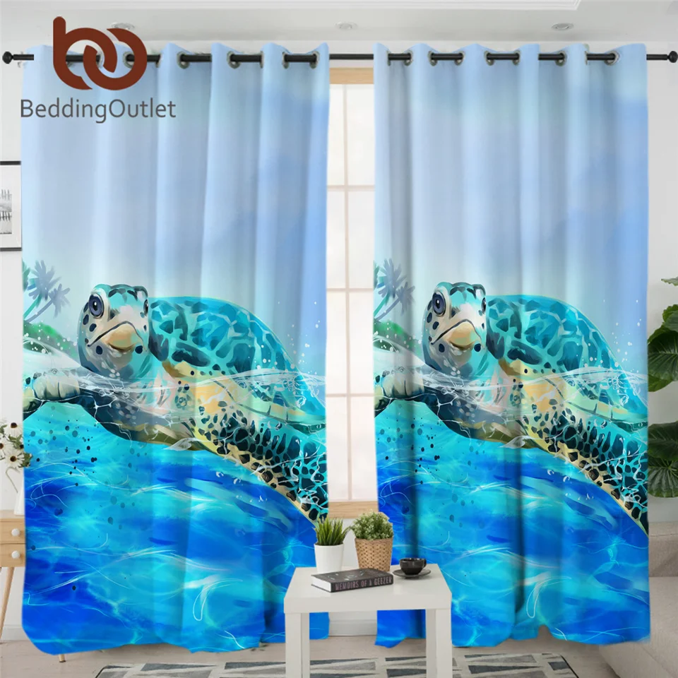 BeddingOutlet Sea Turtle Curtain for Living Room Watercolor Blue Bedroom Marine Animal Tortoise Window Treatment 1-Piece | Дом и сад