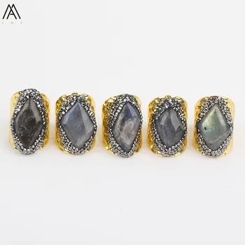 

Classic Femal Paved Rhinestone Rhombus Labradorites Rings,Labradorite Stone Gold Open Adjustable Ring Jewelry YT-165AMAJ