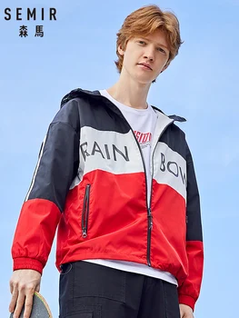

SEMIR Sports jacket men 2020 spring new tide stitching hit color letter printing breathable comfortable hooded jacket
