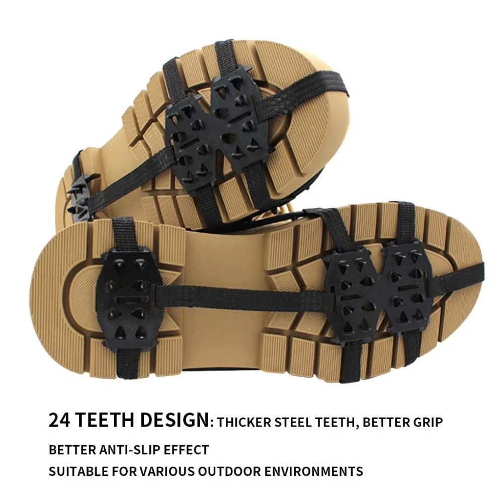 24-Teeth Sports Anti-Slip Ice Cleats Shoe Boot Grips Crampon Chain Spike #4D03 (13)
